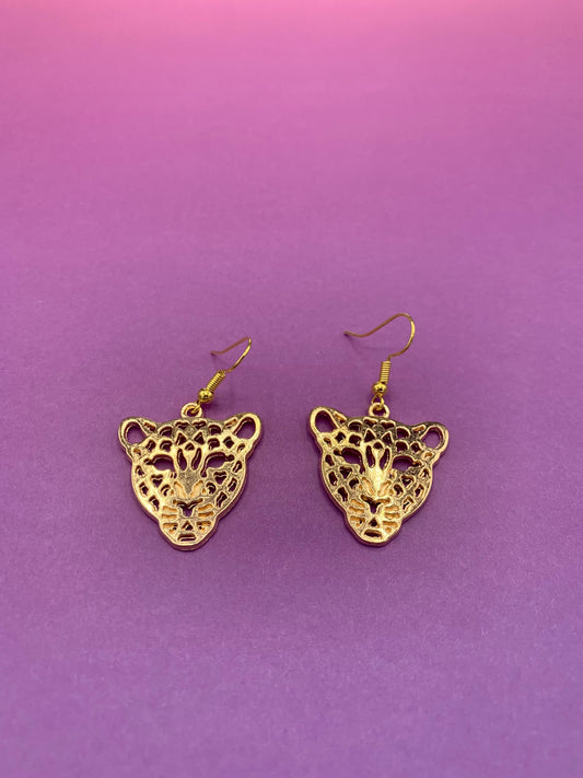 Gold Leopard Face Earrings
