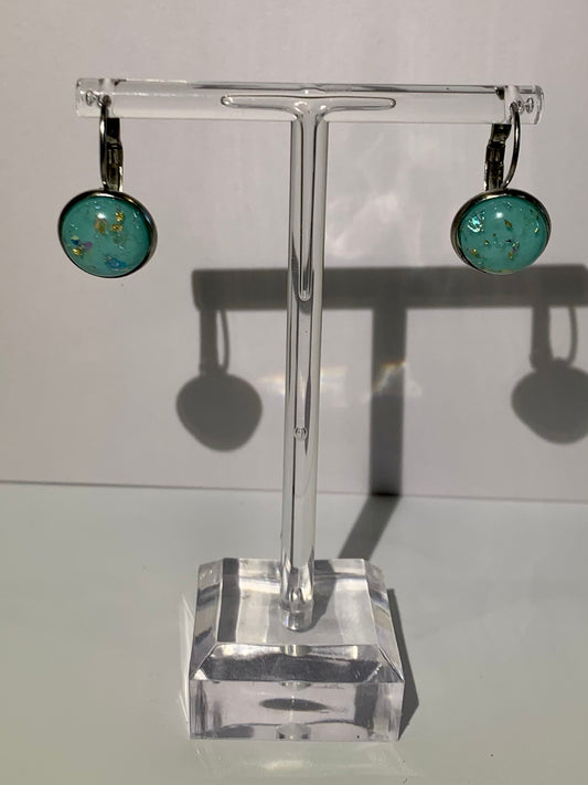 Turquoise and Gold Leaf Sleeper Earrings