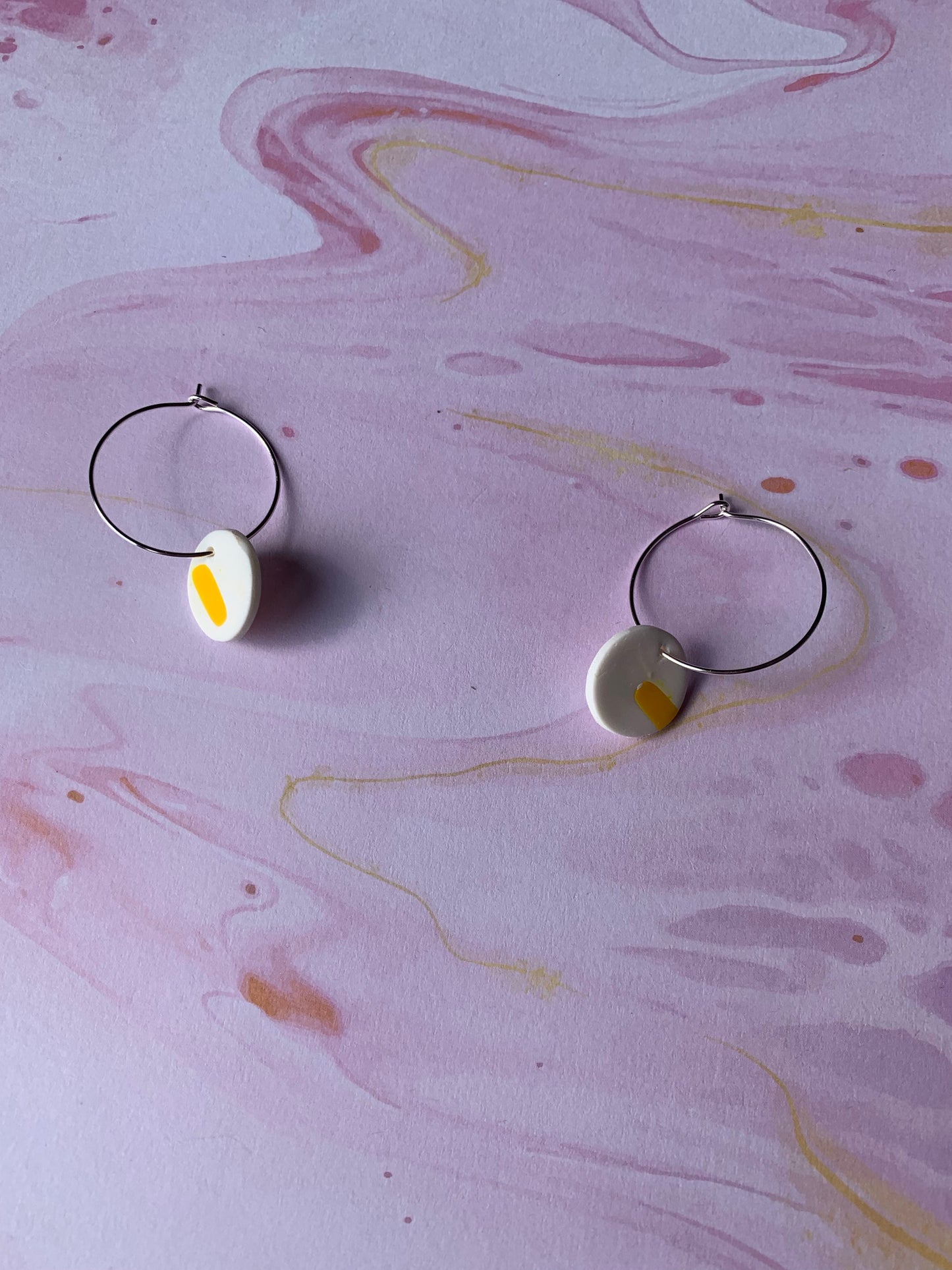 Pink and white confetti fimo earrings