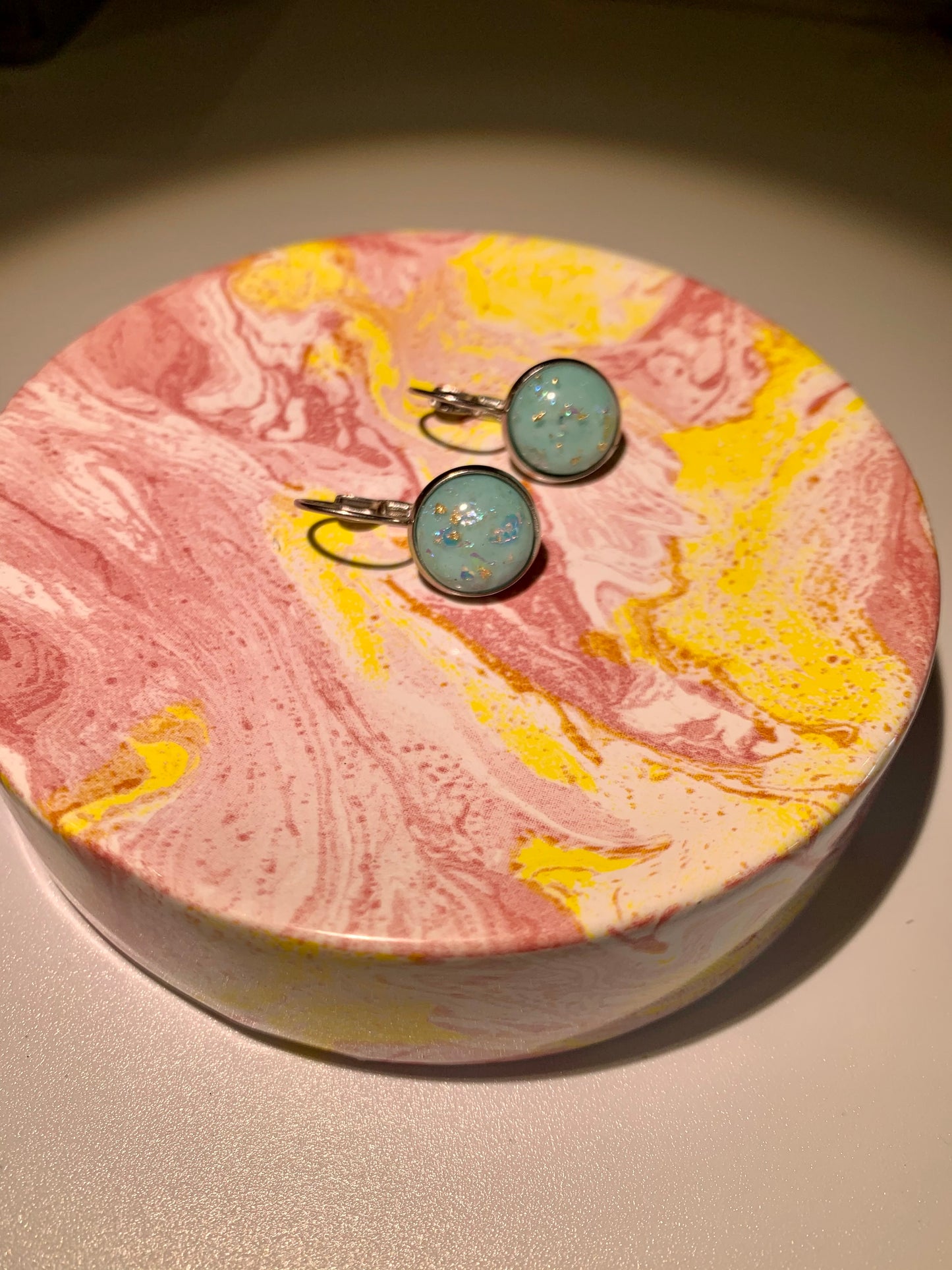 Turquoise and Gold Leaf Sleeper Earrings