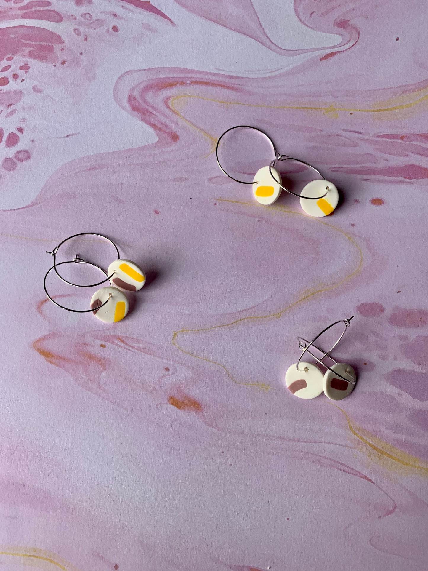 Pink and white confetti fimo earrings
