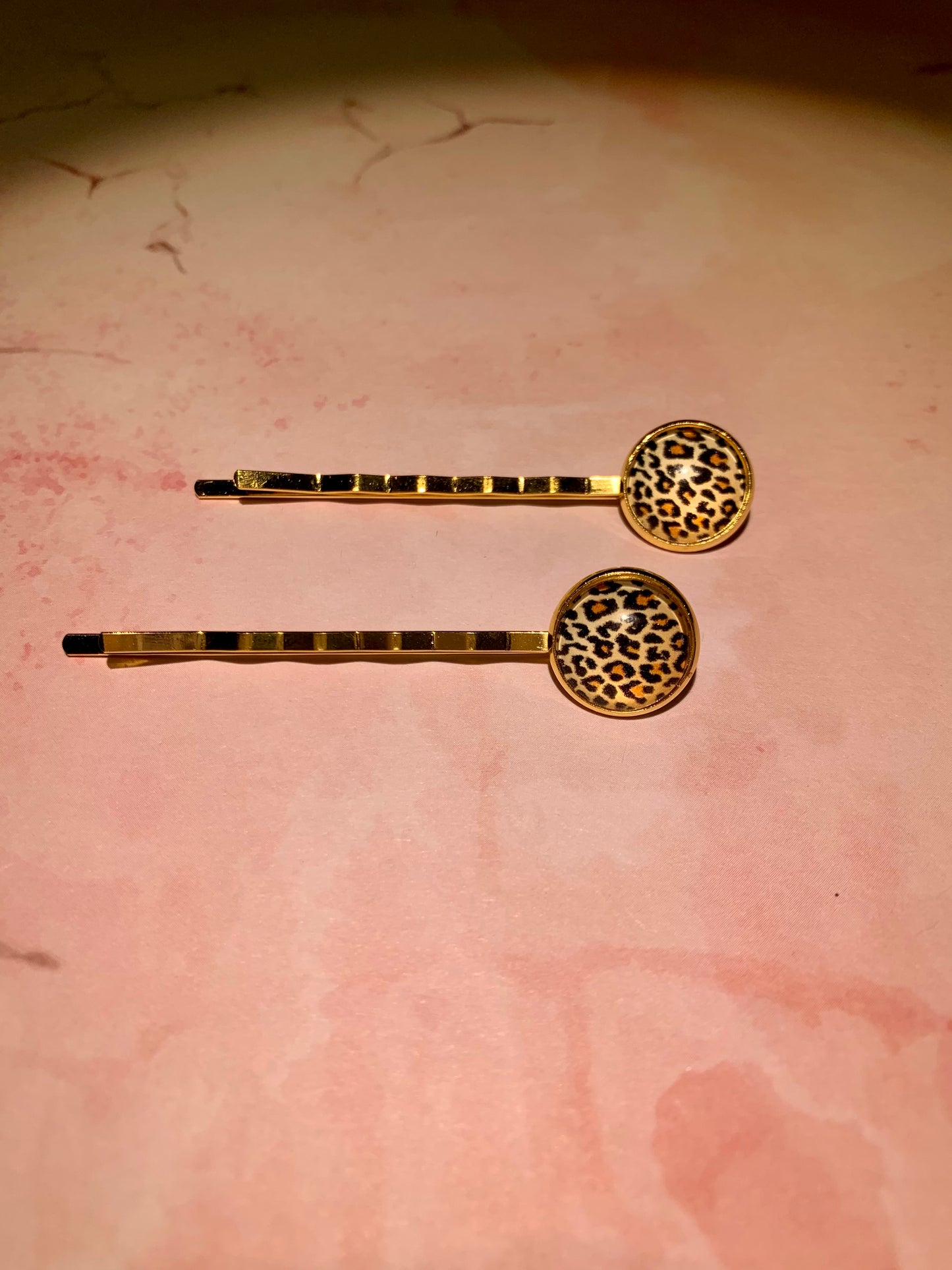 Leopard Print Gold Hair Grips