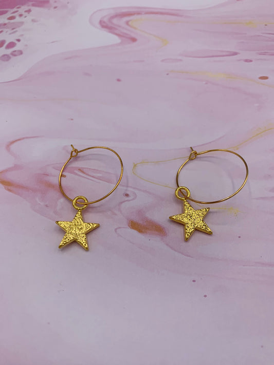 Star Gold Textured Earrings