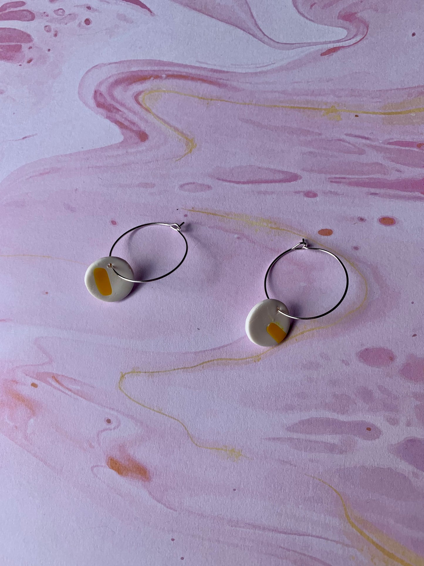 Pink and white confetti fimo earrings