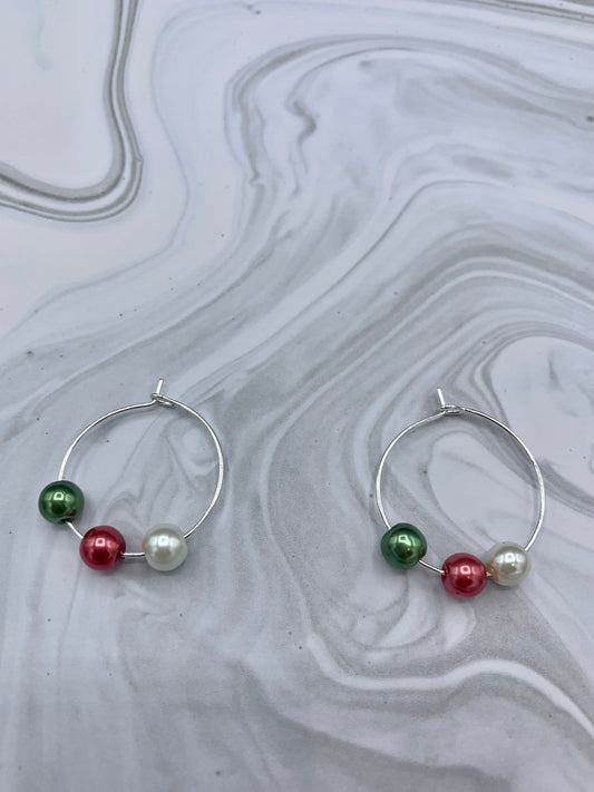 Beaded Christmas Hoop Earrings