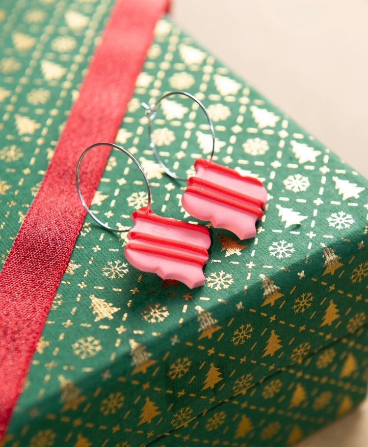 Pink Candy stripe Bauble Hoop Earrings