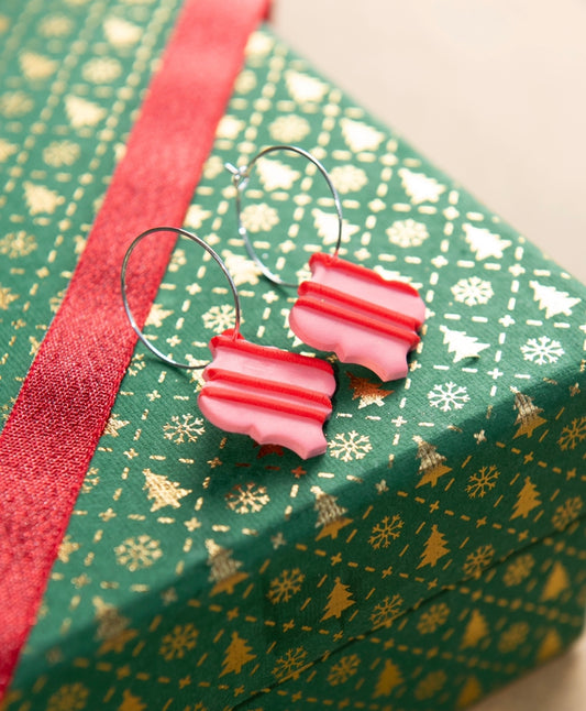 Pink Candy stripe Bauble Hoop Earrings