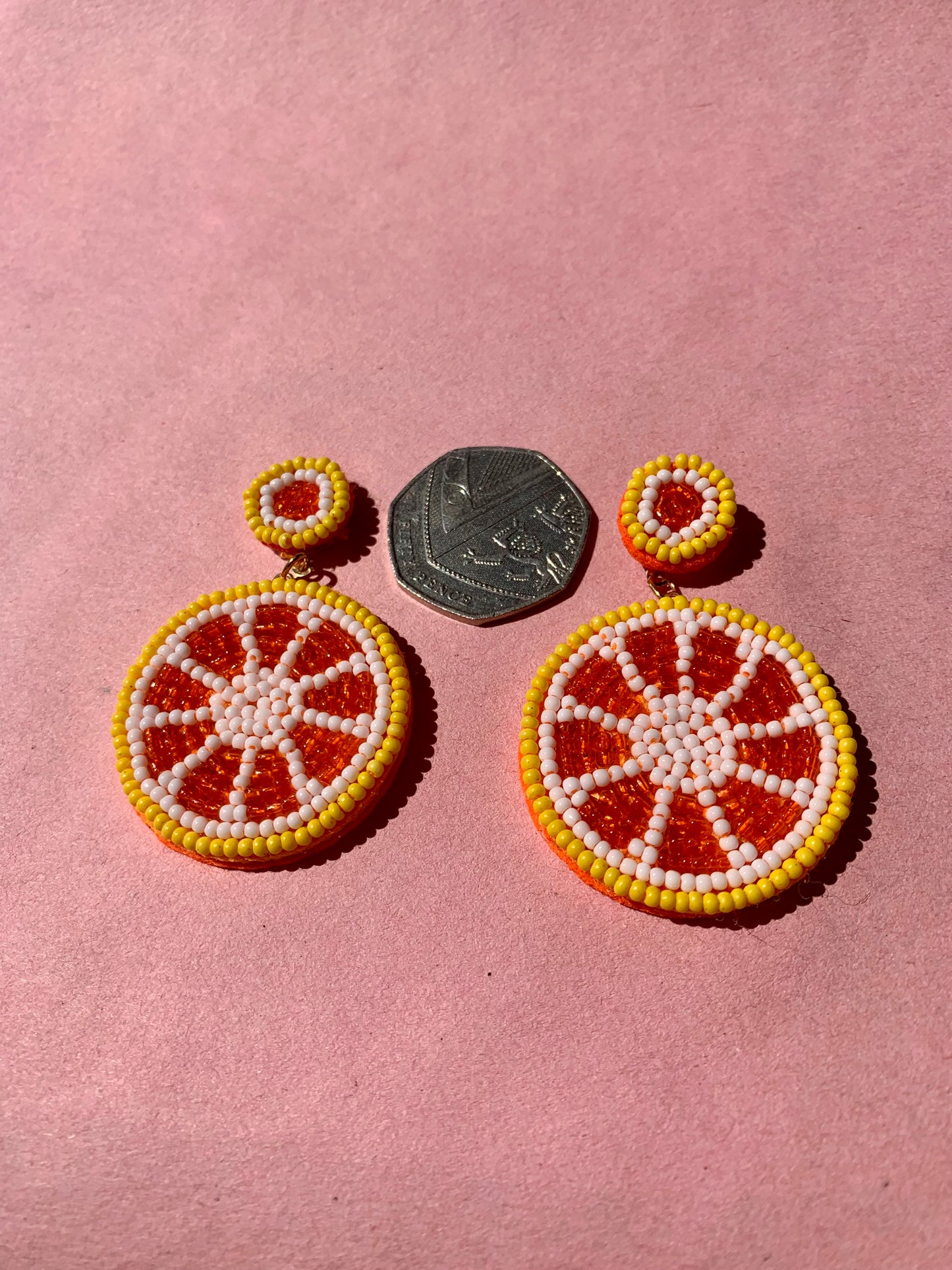 Orange Slice Beaded Earrings