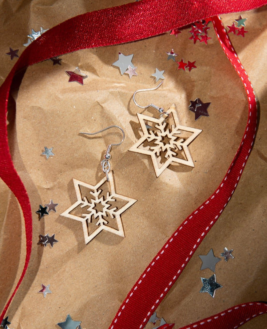 Wooden Star Earrings