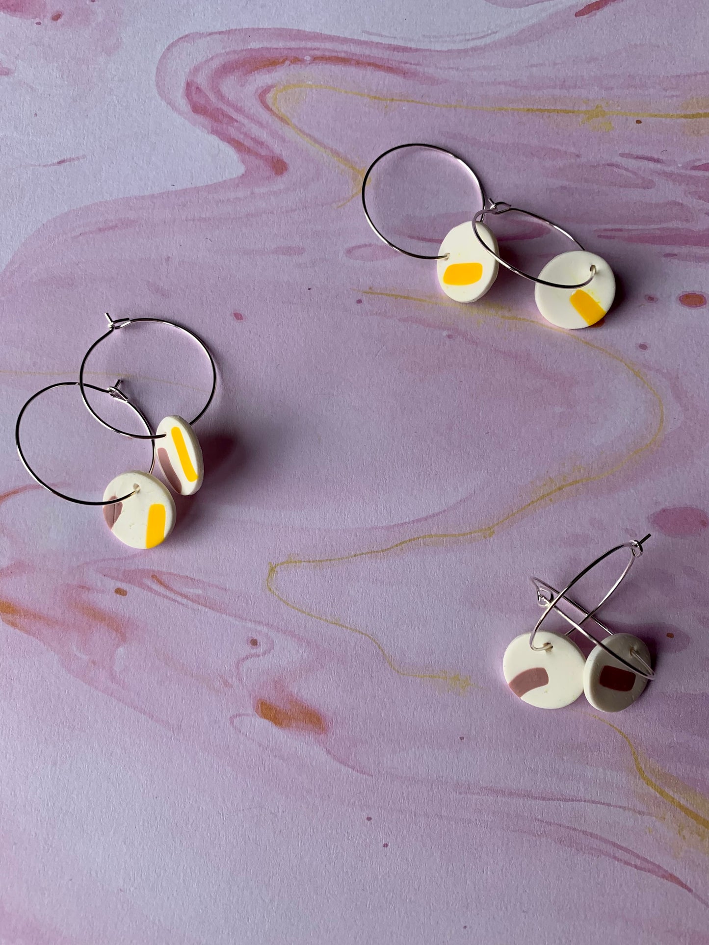 Pink and white confetti fimo earrings