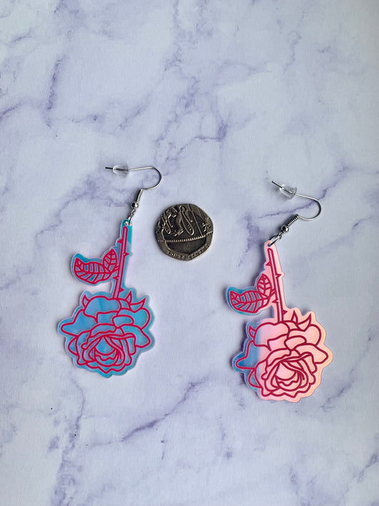 Holographic Acrylic Rose Earrings