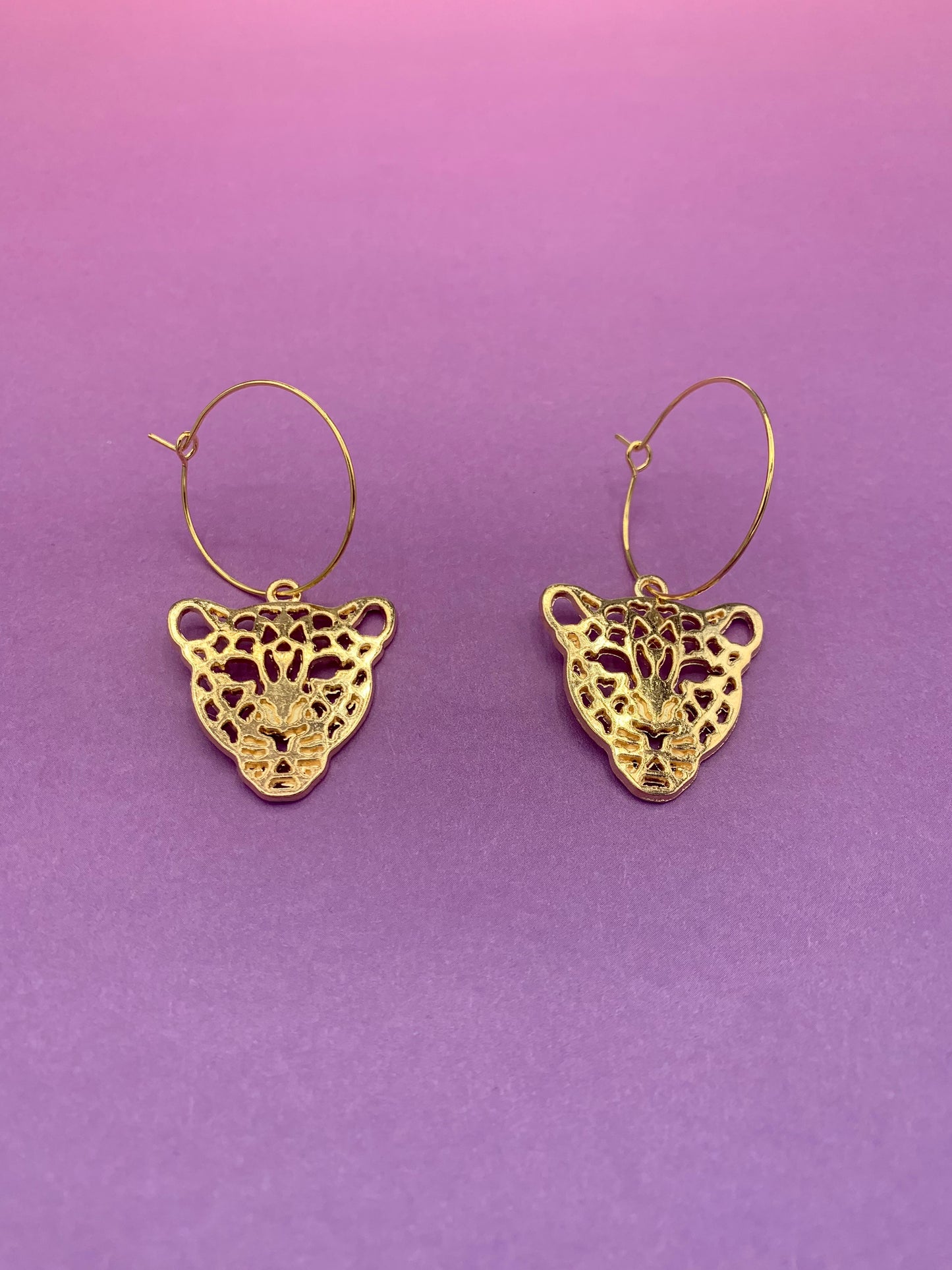 Gold Leopard Face Earrings