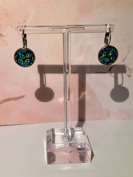 Blue and Gold Flower Sleeper Earrings