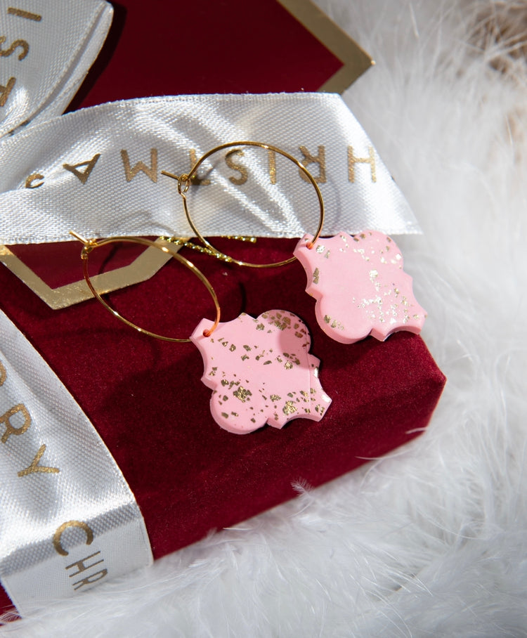 Pink and Gold Christmas Bauble Hoops