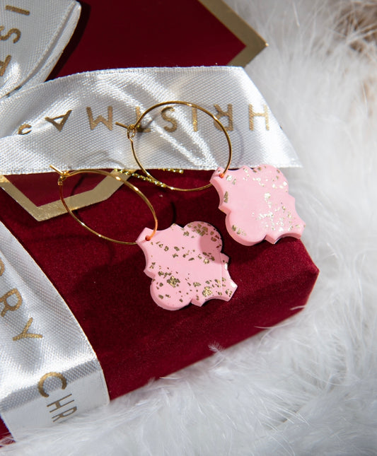Pink and Gold Christmas Bauble Hoops