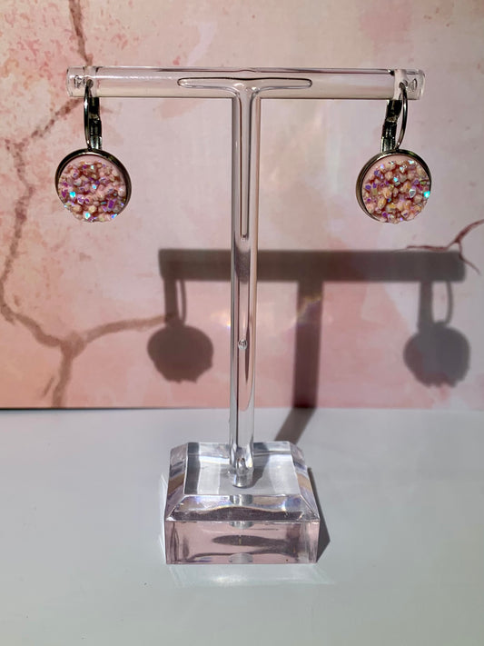 Light Pink Natural Ore Style Sleeper Earring