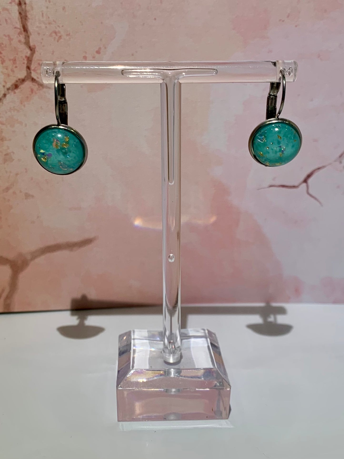 Turquoise and Gold Leaf Sleeper Earrings