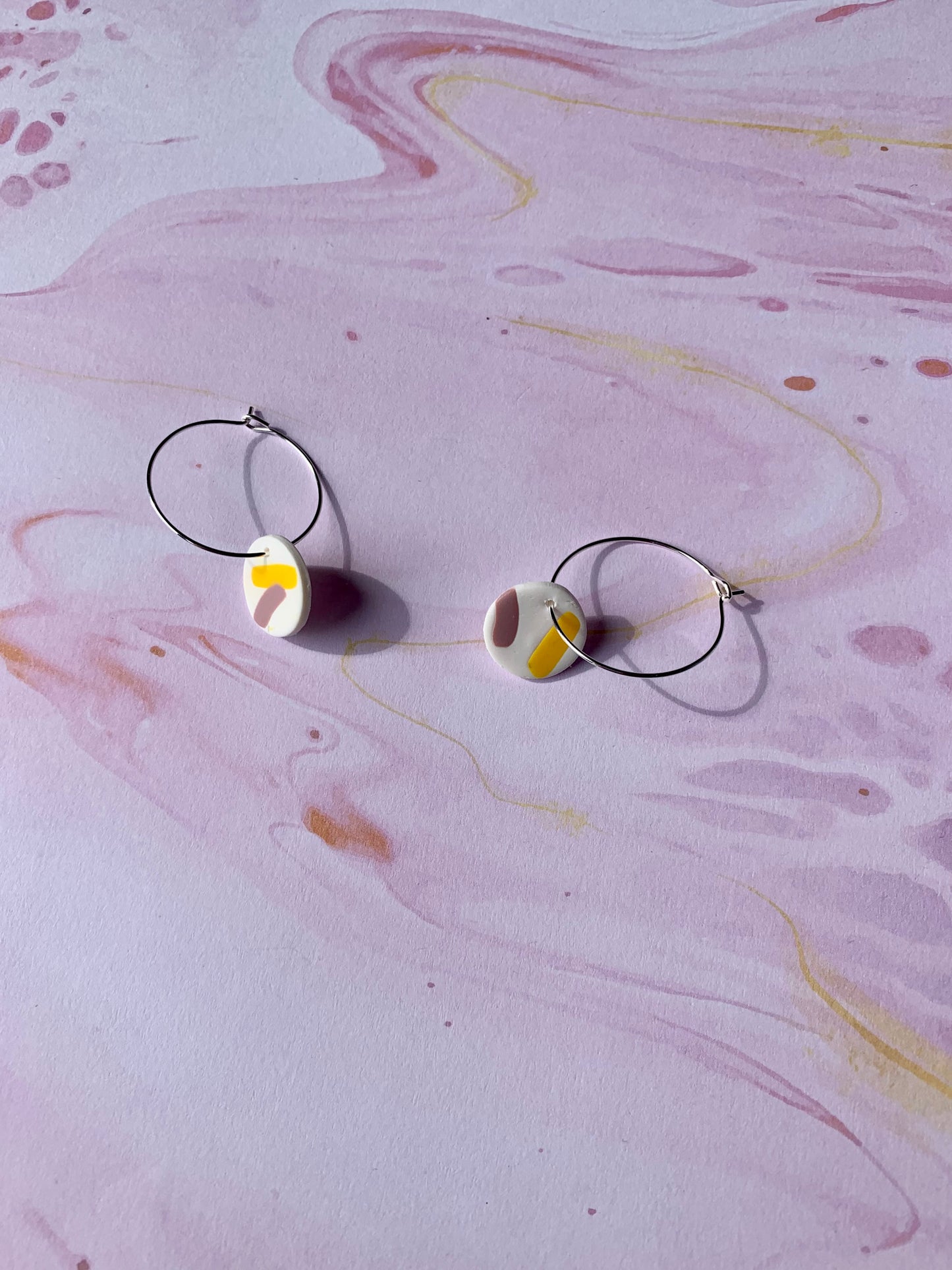 Pink and white confetti fimo earrings