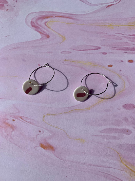Pink and white confetti fimo earrings