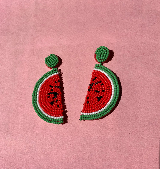 Watermelon Slice Bead Earrings