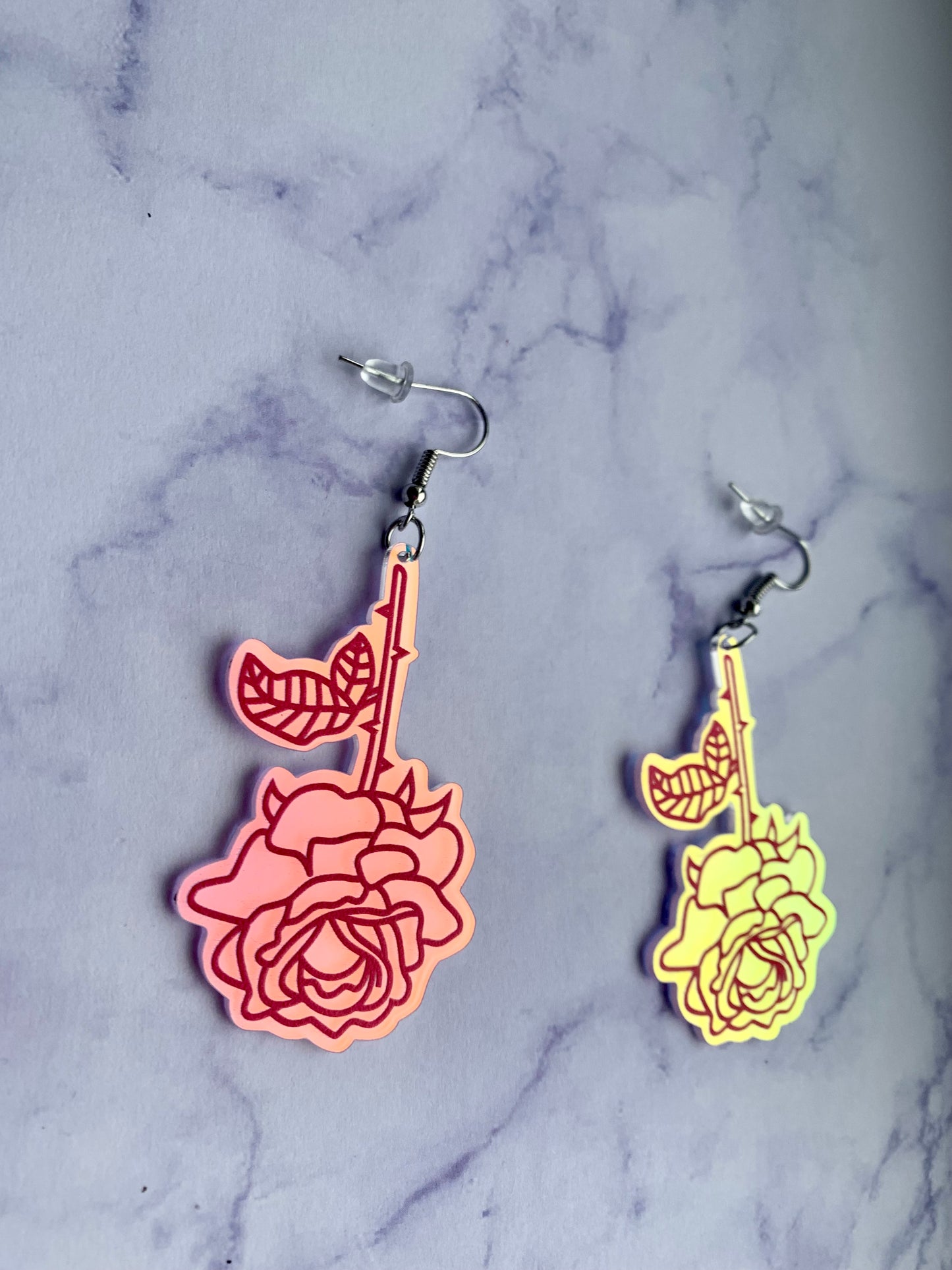 Holographic Acrylic Rose Earrings