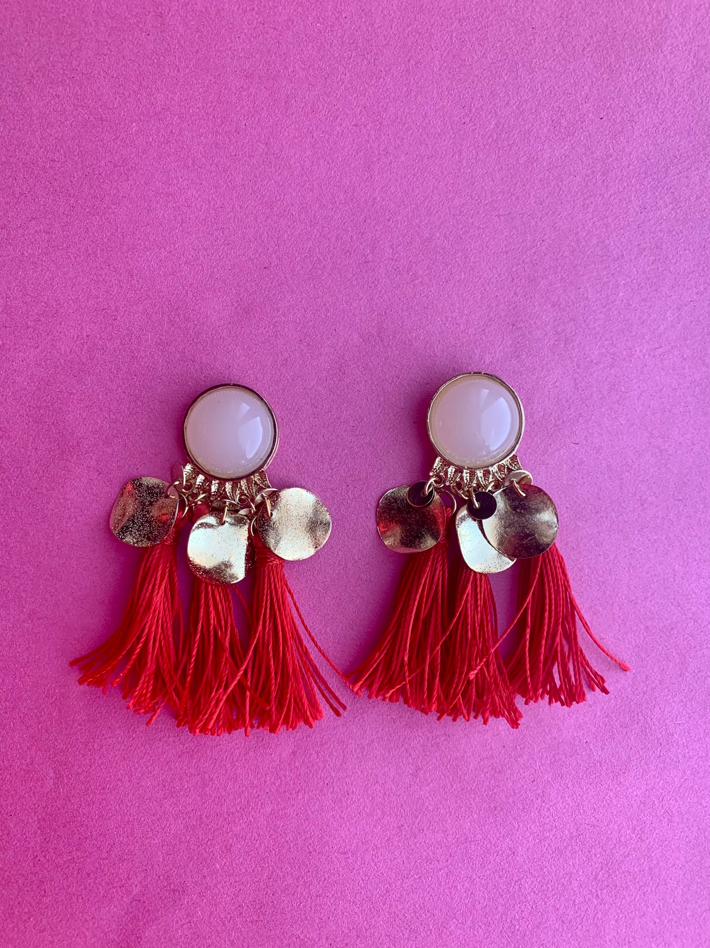 Red 3 Drop Tassel Earrings