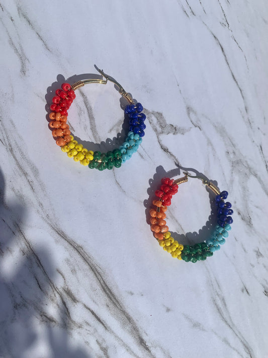 Large Seed Bead Rainbow Hoops