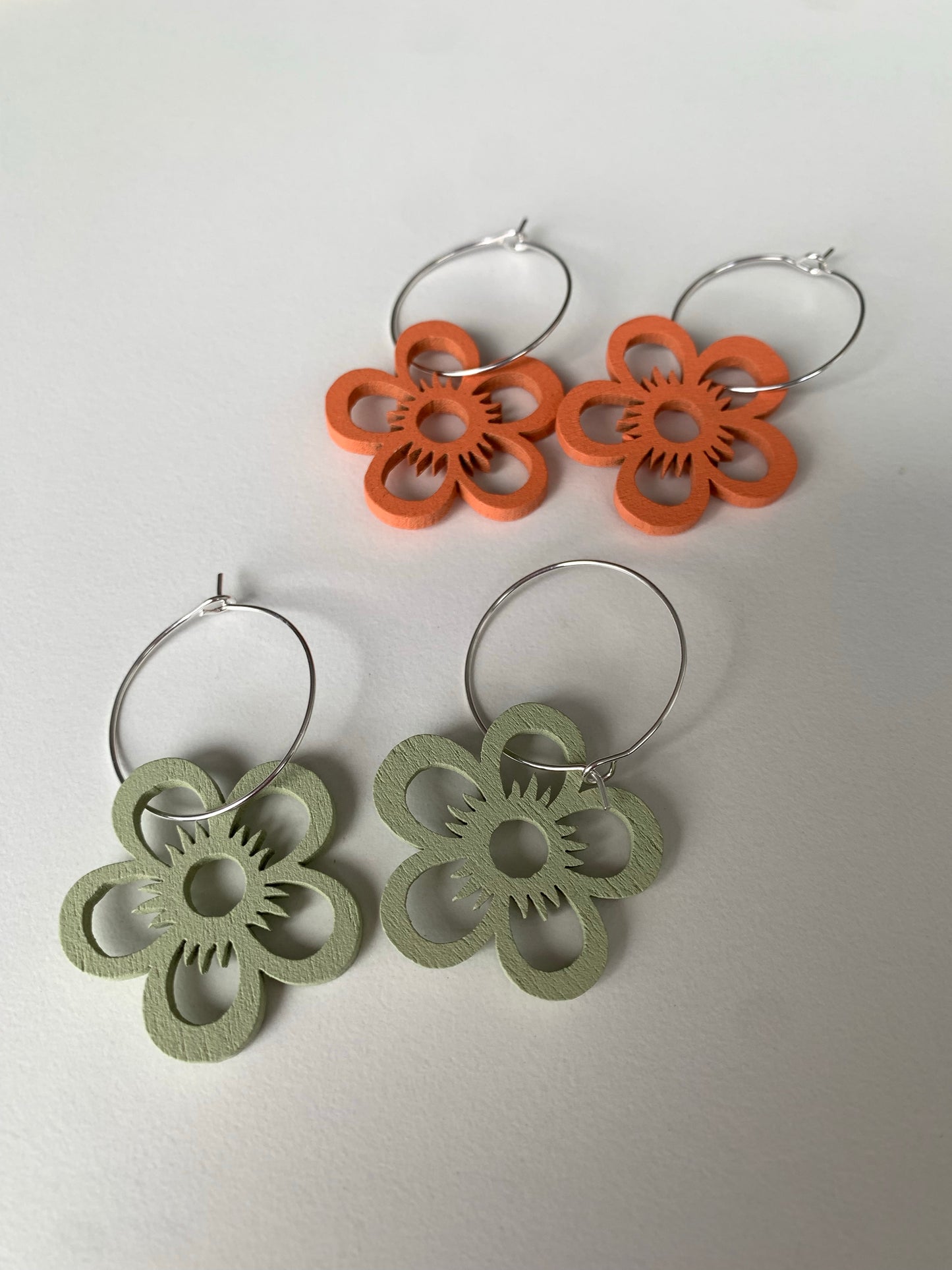 Wooden Flower Outline Earrings