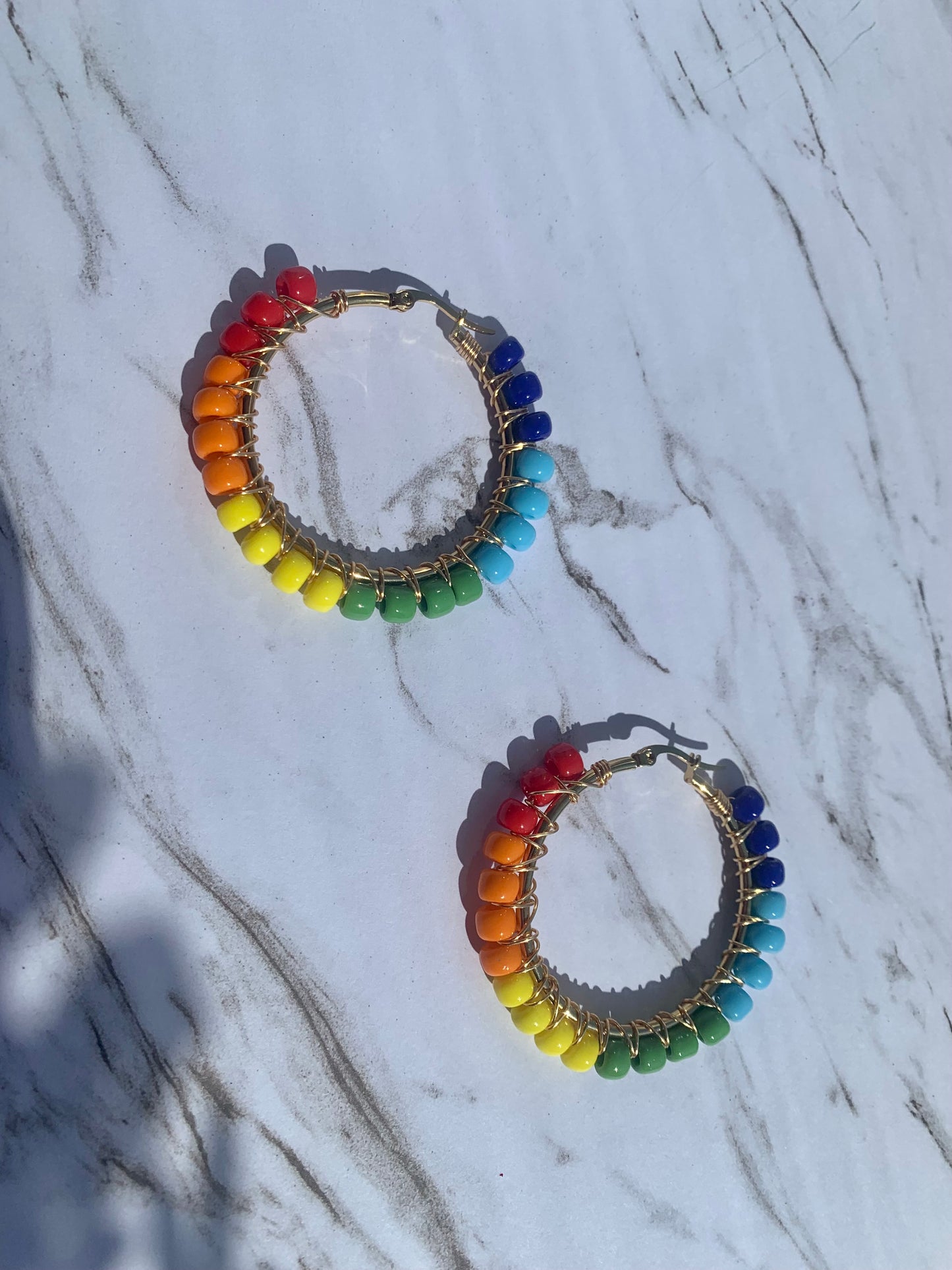 Large Bead Rainbow Hoops